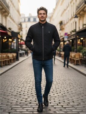 Valiant Paris Textured Moto Jacket Black Men’s Medium Made in France
